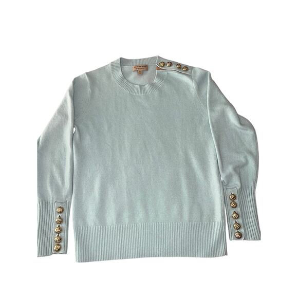 Burberry Brit 100% Cashmere Sweater Turquoise Gold Button Size M - Picture 1 of 9